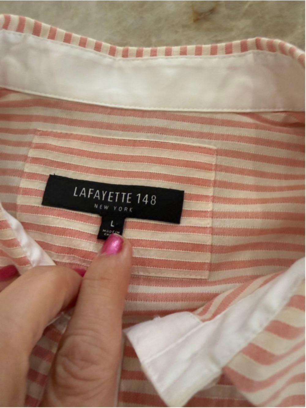 LAFAYETTE 148 Orange White peach Striped Button Down Shirt L, rolled sleeves, - Picture 7 of 9